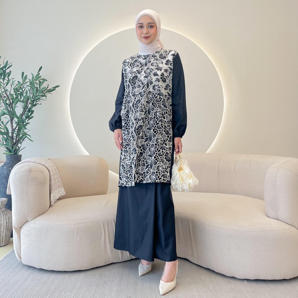Gamaleea - Prisa One Set / Setelan Rok Muslimah Wanita Tunic Lengan Panjang Mewah Elegant Embroidery