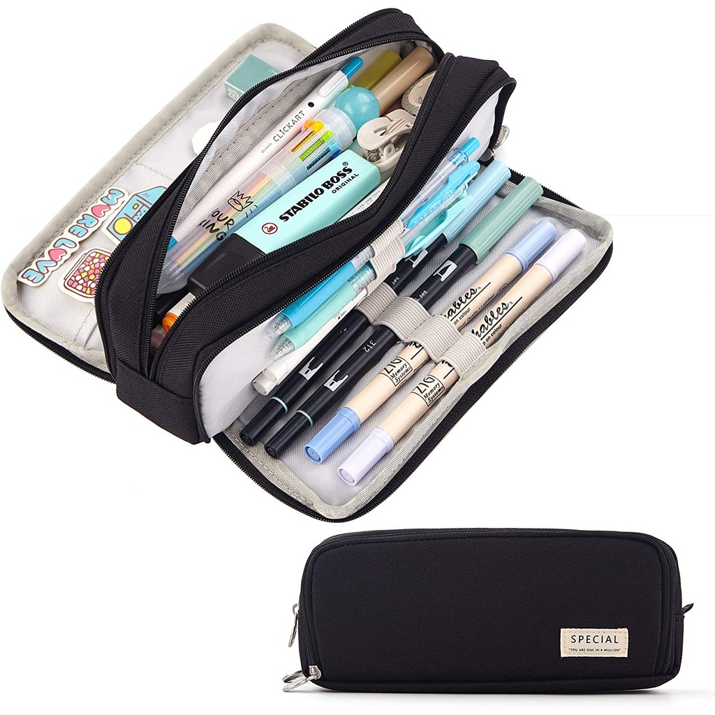 

Kawaii Pencil Case Large Space Storage 3 Compartment Pouch Double Side Opened Student Stationery Desk Organizer School Supplies