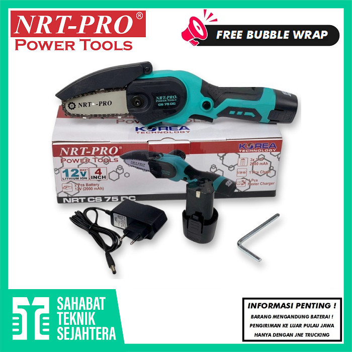NRT-PRO CS 75 DC Mesin Cordless Mini Chainsaw 12V 4 Inch Gergaji Rantai Potong Kayu Chain Saw Gerind