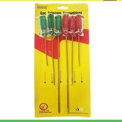 OBENG KURUS PANJANG SET 6 PCS OBENG RADIO TV MIN PLUS OBENG KEMBANG PIPIH SERVIS ELEKTRONIK LENGKAP