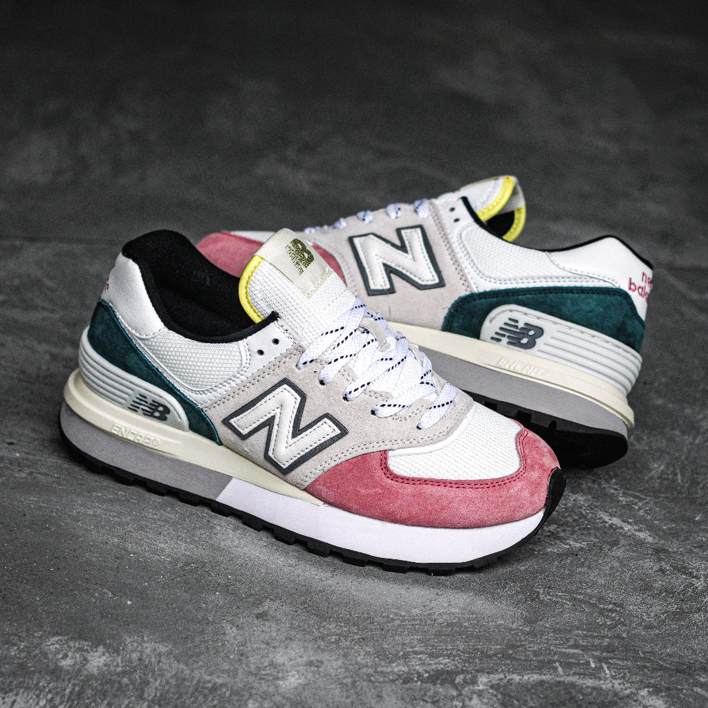 Sepatu Sneakers NB 574 Legacy White Green Pink Original Termurah