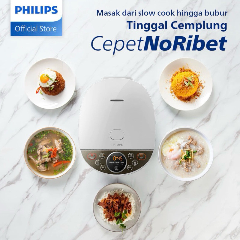 Magic Com Rice Cooker Digital PHILIPS HD-4515/33 PUTIH 8 Fungsi Menu 1.8L 1.8Liter Bakuhanseki Panci