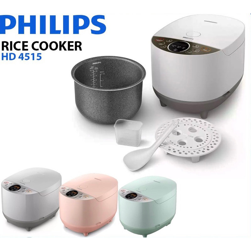 Magic Com Rice Cooker Digital PHILIPS HD-4515 90/85/30 10 Fungsi Menu 1.8L 1.8liter Bakuhanseki Grey