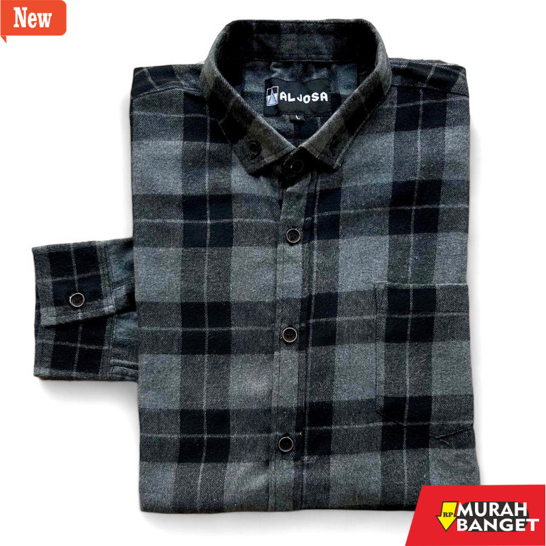 kemeja kotak kotak cowok ALJOSA Kemeja Flannel Pria Lengan Panjang Hem Flanel Baju Cowok Motif Kotak