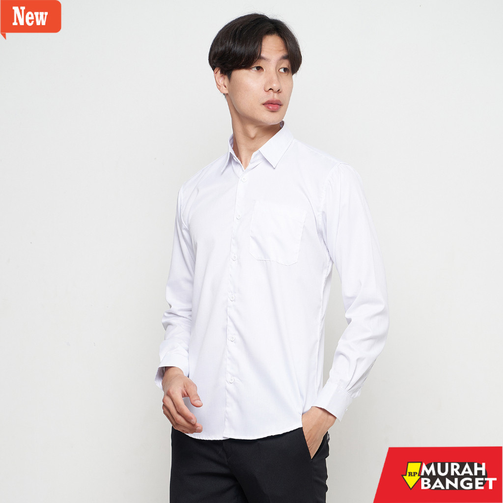 kemeja formal pria Parayu - Kemeja Putih Pria Basic Formal Untuk Jas Blazer Kantoran Lengan Panjang