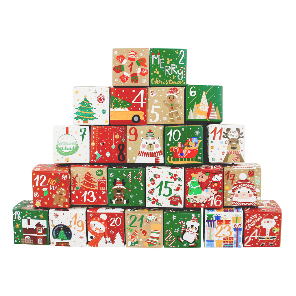 

A set of 24pcs 24 Days Paper Advent Countdown Gift Boxes for Kids and Family Christmas Advent Calendar Boxes
