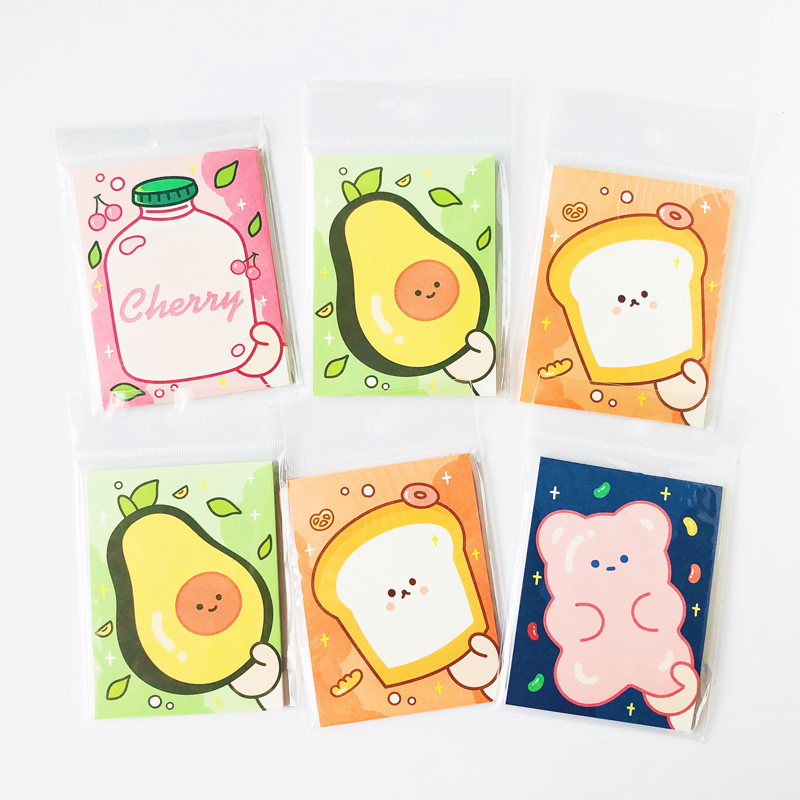 

30 Sheets Cute Strawberry Cherry Avocado Bear Toast Memo Pad School Office Student Stationery