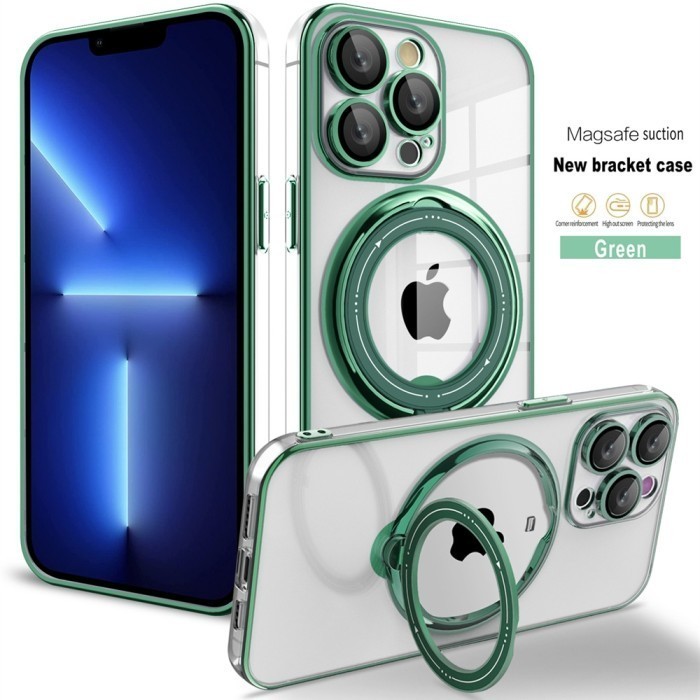 Case Iphone 14 Biasa Pro 14Pro Max Promax Softcase Silicone Clear Soft Casing 360 Ring Magsafe Stand