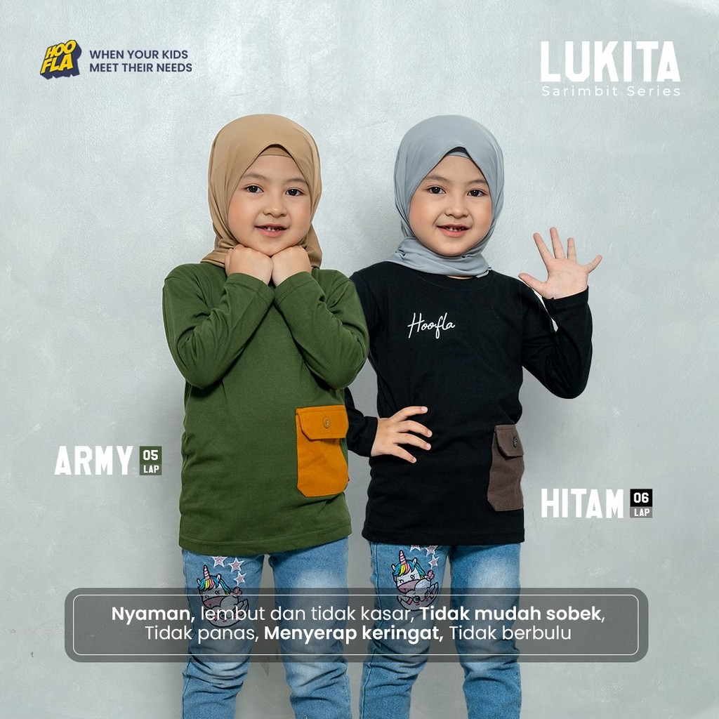 HOOFLA _ Kaos Anak Perempuan Lengan Panjang Cotton Combed 24's Hitam Hijau Army Lukita