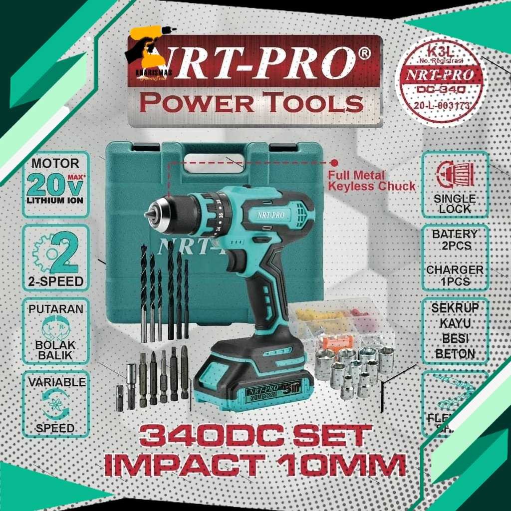 BOR BATTERY / BOR CORDLESS / BOR IMPACT DRILL 10MM DC 340 + SET NRT-PRO