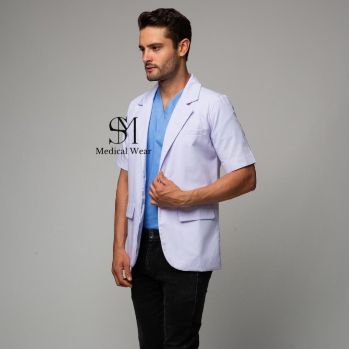 Jas Dokter Pria Lengan Pendek / Sneli Dokter Blazer Central Alkesindo