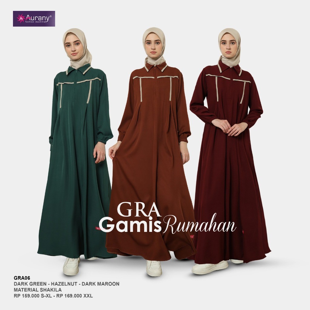 GRA 06 Aurany Gamis Syari Polos  Dress Dewasa Muslim Cewek