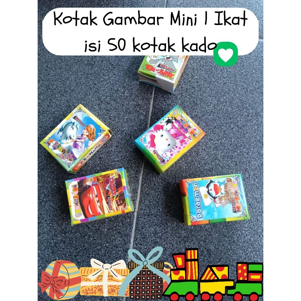 

KERTAS KOTAK KADO GAMBAR MINI 1 IKAT ISI 50 KOTAK MINI