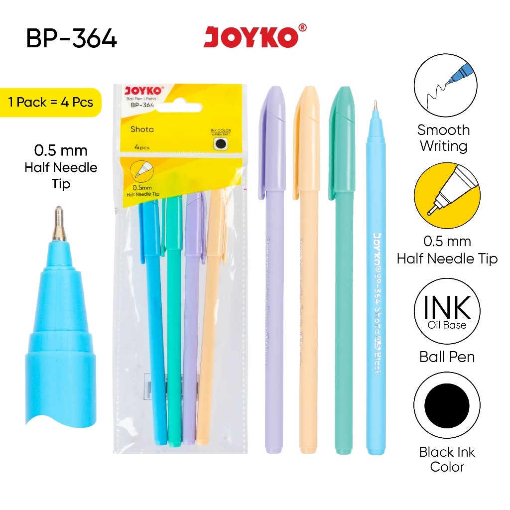 

Ball Pen Pulpen Pena Joyko BP-364 Shota 0.5 mm 1 Pack 4 Pcs