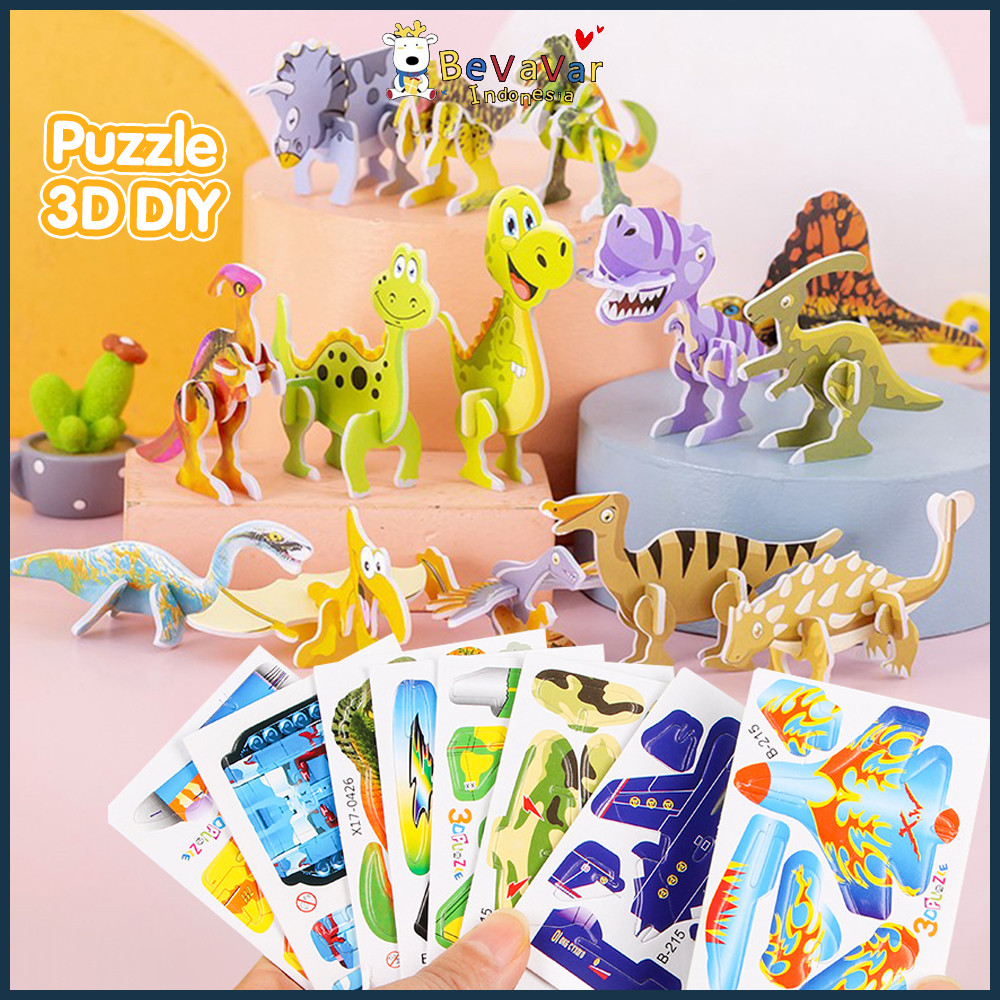 BEVAVAR 3d Puzzle Mainan Edukasi Anak Jigsaw Puzzle Hewan Dino