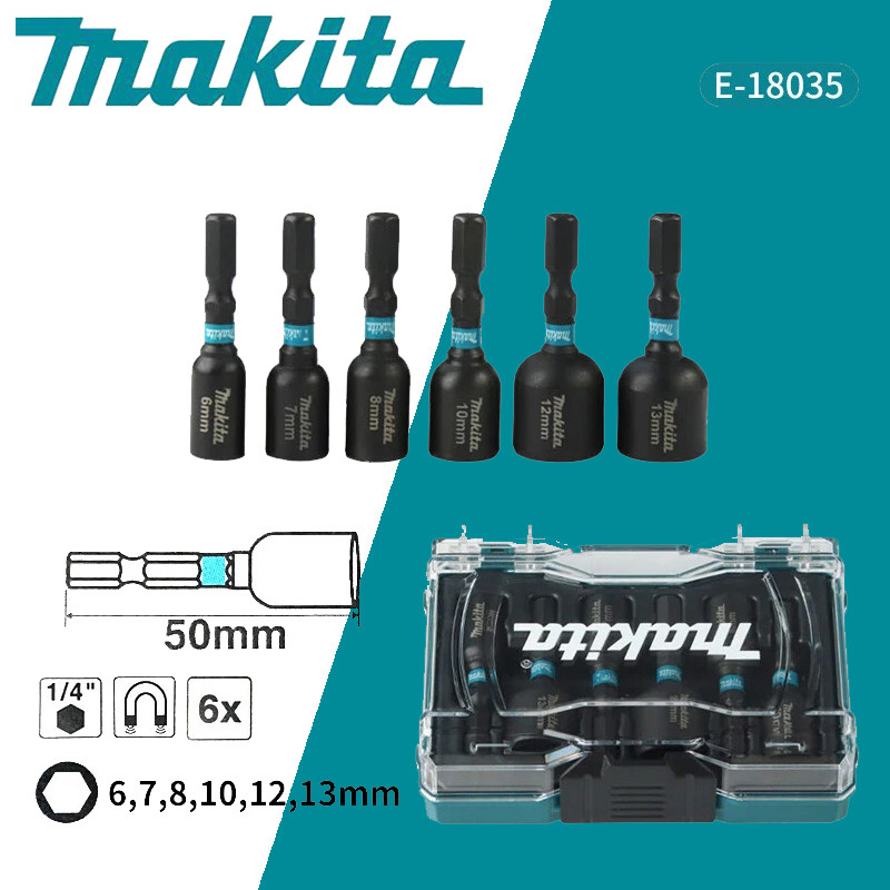 Makita E-18035 Electric Screwdriver Hexagonal Handle Magnetic Sleeve 6-Piece Set 1/4'' Impact Resist