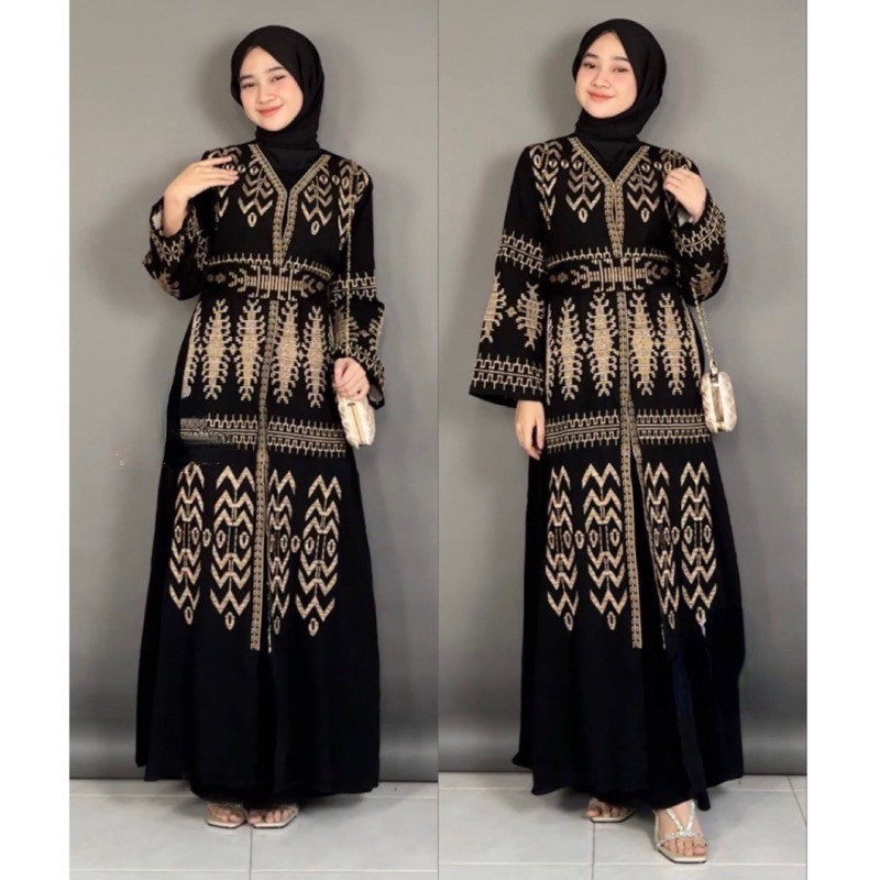 Abaya Bordir Gamis Hitam Syari Dress Baju Polos Juba Turkey Bahan jetblack saudi Dubai arab