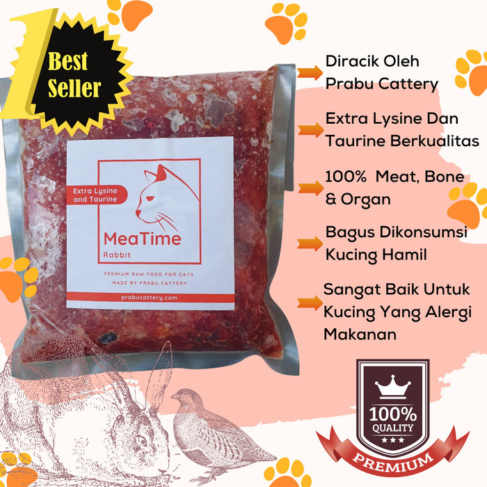 Meatime Rabbit, Makanan Kucing, Rawfood, Daging Kelinci Puyuh Giling