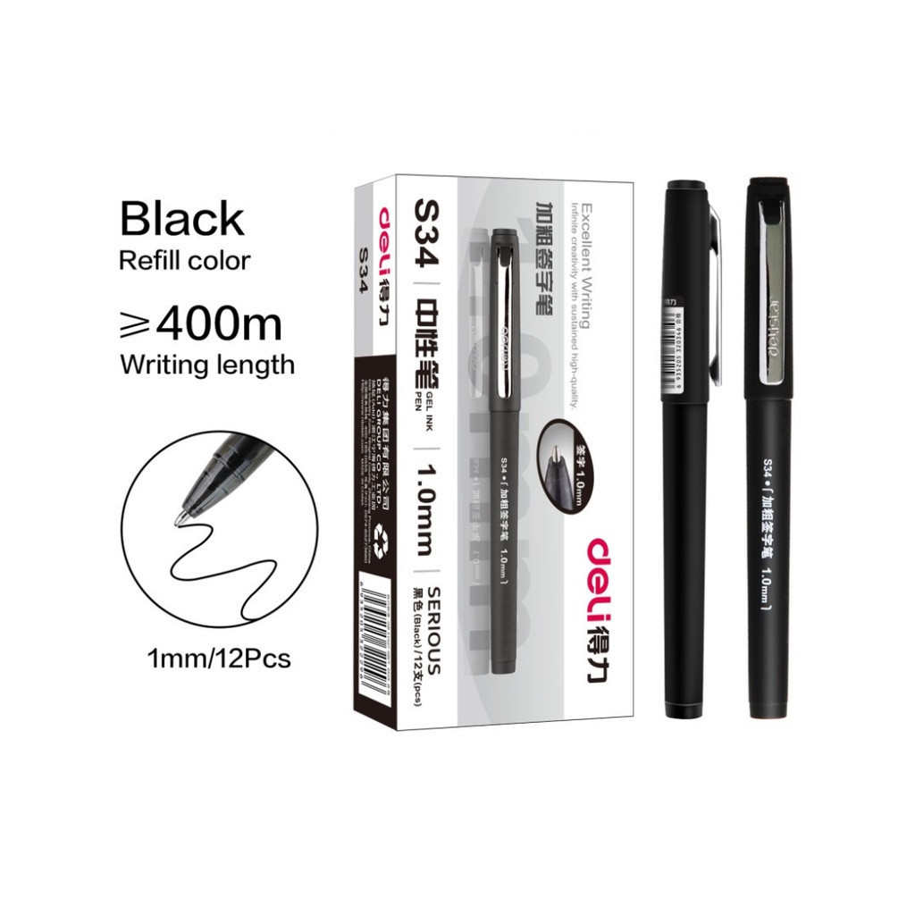

Pulpen Gel / pena gel Deli S34 Kantor 1.0mm – Tinta Hitam – Smooth Writing