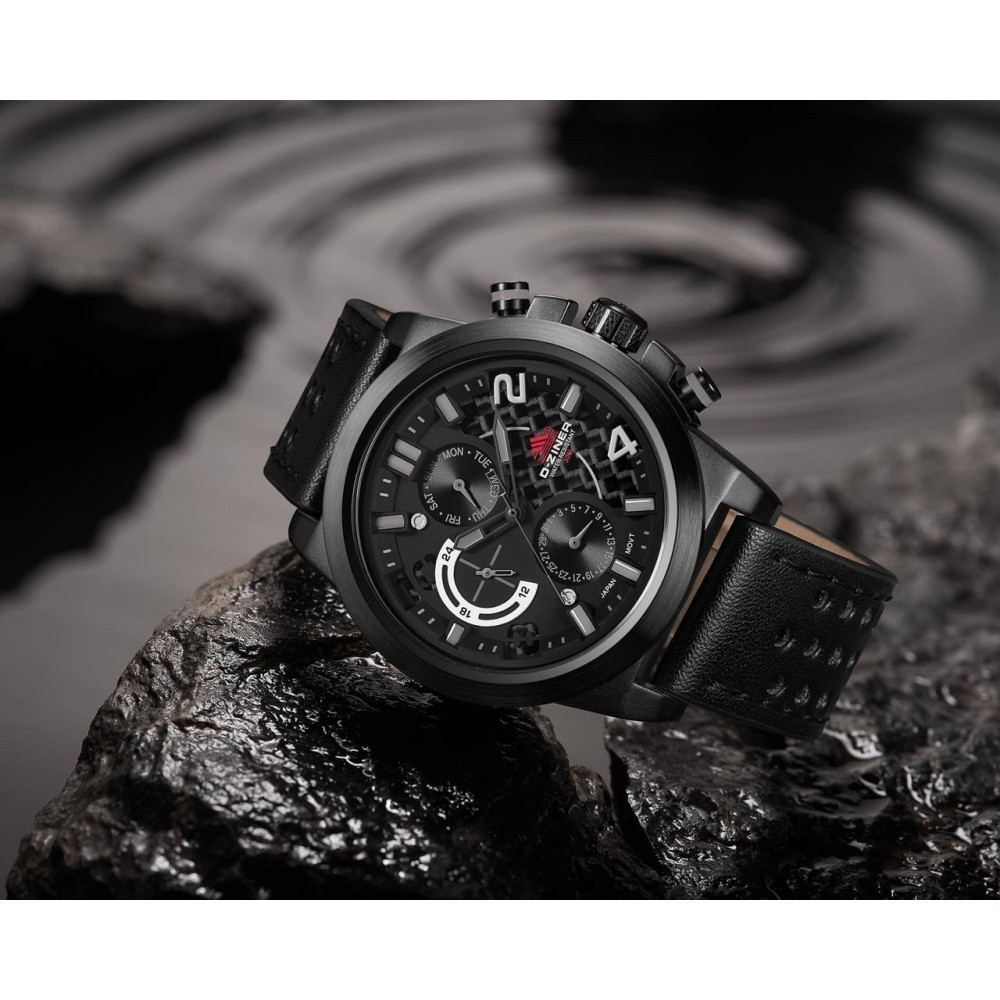 Original 100% Jam Tangan Pria Dziner 9007 Strap Kulit Chronograph Aktif Water Resistant 3 Atm Promo