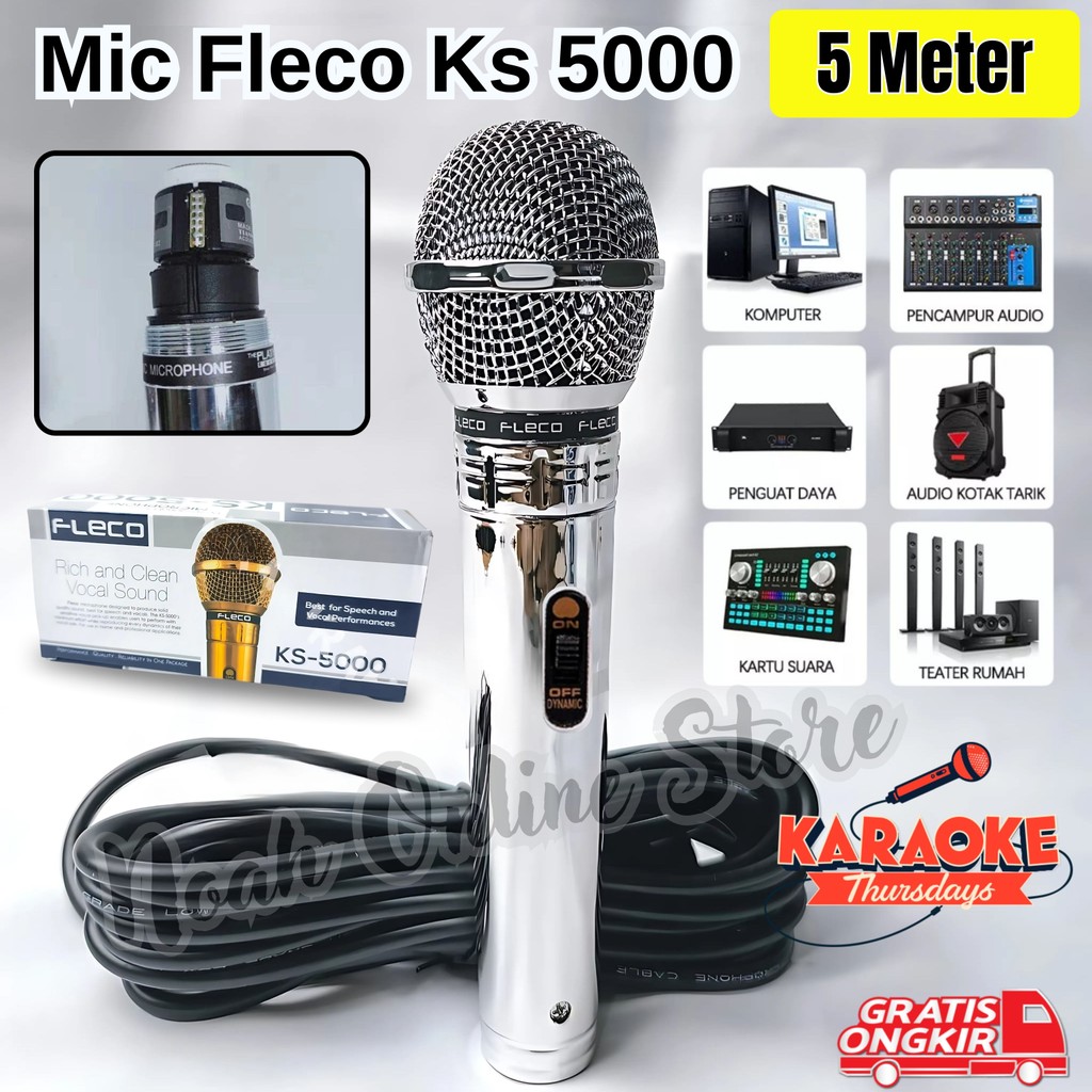 SERBA COD Mic Kabel Fleco KS-5000 Mic Karaoke Panjang Kabel 5 Meter Mic Dynamic Karaoke / Mic Kabel 
