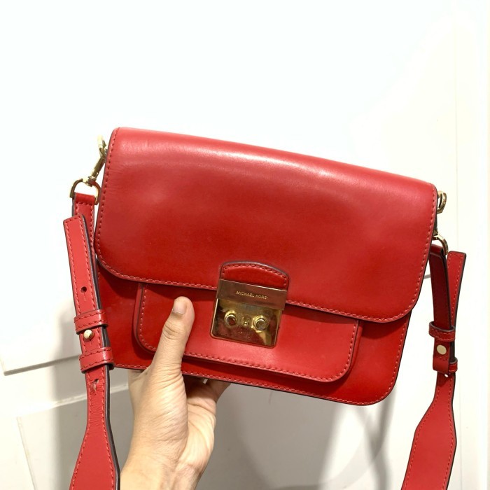 NEW -Preloved Tas MK Sloan Editor With Webing Strap In Red Authentic Original