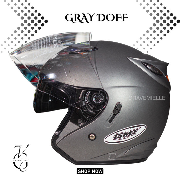 Terlaris -Helm GMT No 1 Helm Half Face GMT Original Double Visor Helm 2 kaca SNI - Black Doff, M