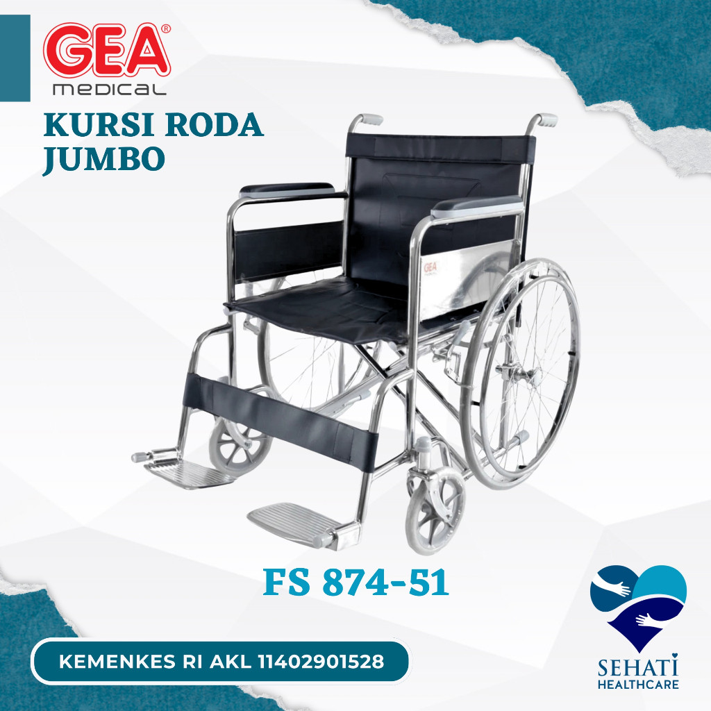 GEA Kursi Roda FS 874-51 Jumbo Besar Orang Gemuk Wheel Chair Standart Medis Kesehatan