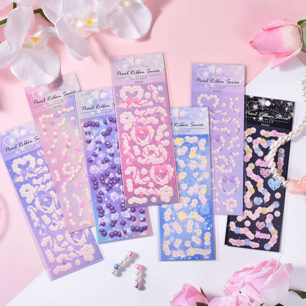 

Pearl Ribbon Tap Flower Stickers For Scrapbook Girls DIY Valentine Sticker for Phone Laptop Album Decorative Gift