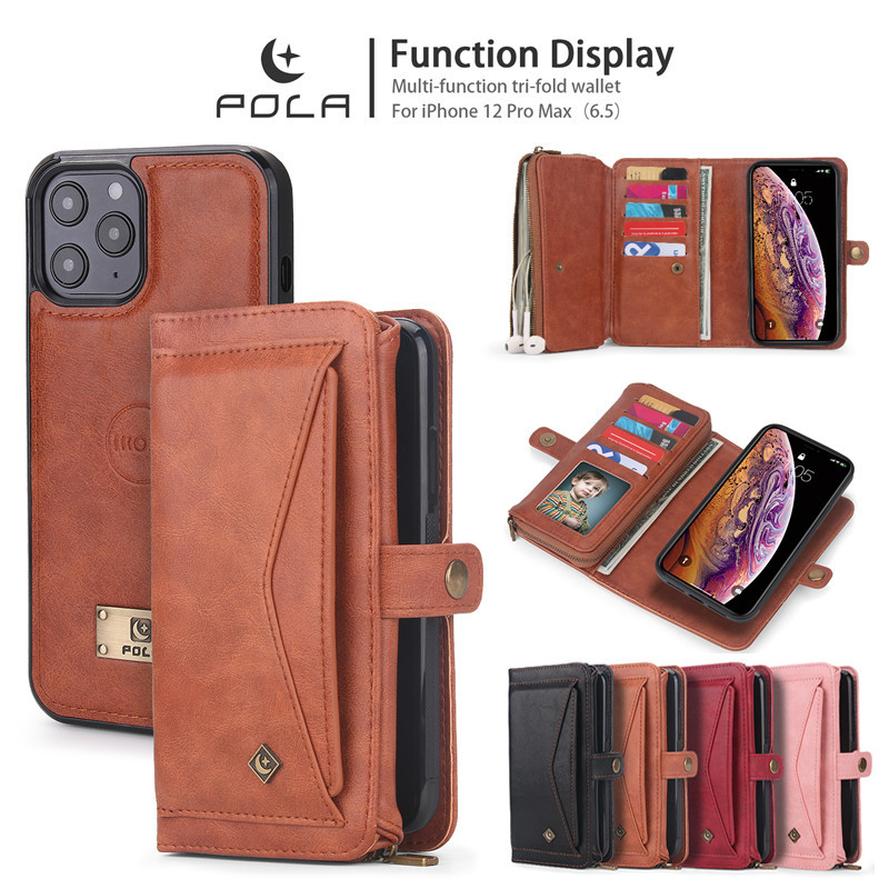 IPphone 12 11 Pro Max MIni Kulit Case Card Package Fashion Zipper Wallet Magnetic Multifunction Sepa