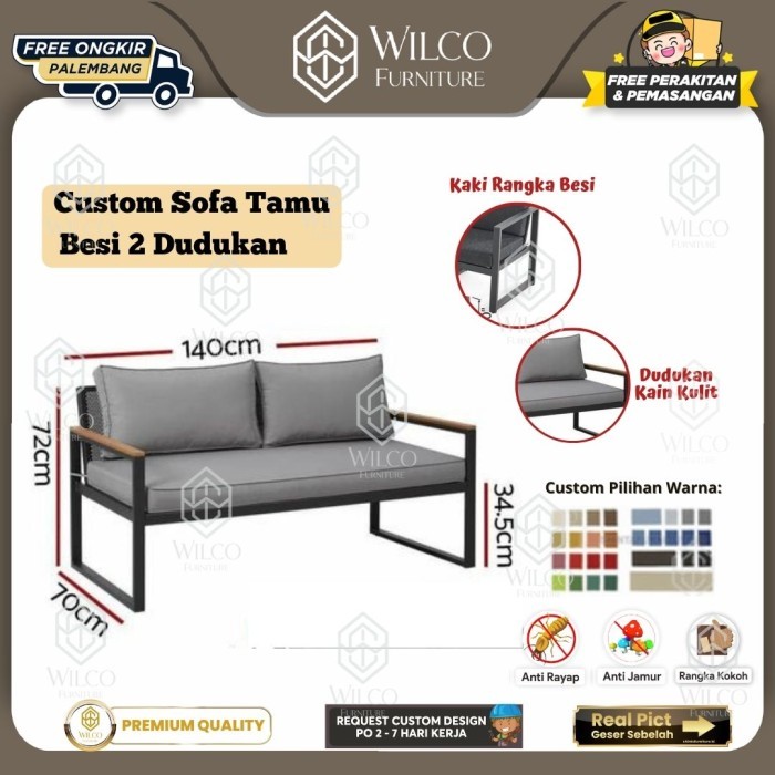 Custom Sofa Tamu Besi Hollow 2 Seat | Sofa Tamu + Jok Busa Sofa Besi Minimalis | Kursi Tamu Custom B