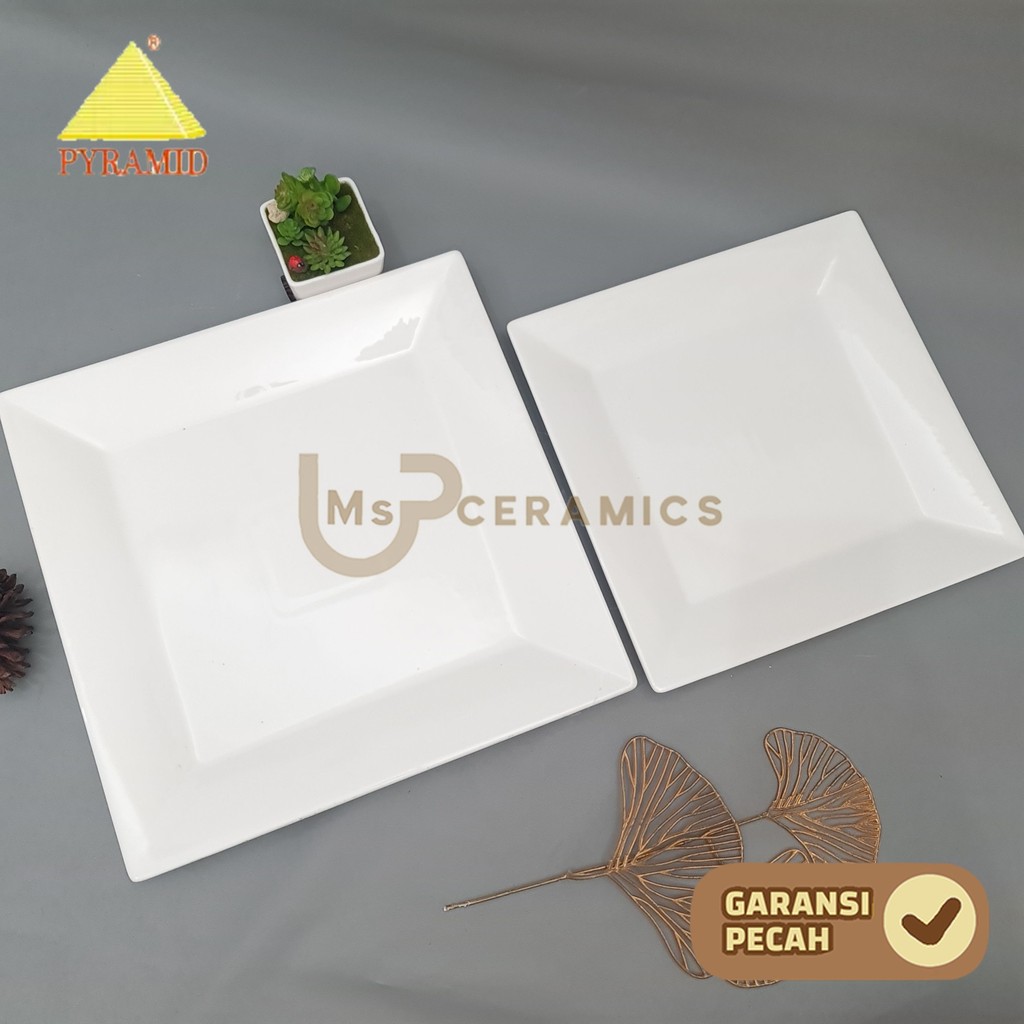 PYRAMID Piring Keramik Putih Kotak Saji Lauk10,5 Inch Piring Keramik Cantik Aesthetic Polos Simple