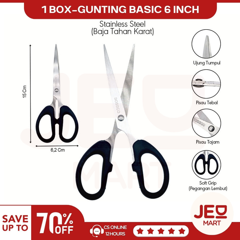 

SIS 1 Box isi 12 Gunting Scissors BOSSCO (4 inch~6 Inch-8 Inch) BC-814~816~818