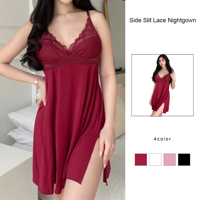 Baju Tidur Suspender Tipis Baju Tidur Seksi Pakaian Tidur Set Pakaian Tidur Renda Celah Samping Wani