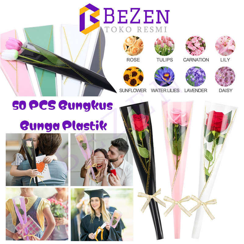 

BZ 50Pcs Plastik Untuk Bunga Mawar 1 Tangkai/ Wrapping Plastik Untuk Mini Buket Rose/Single Flower Wrapping Cellophane Kertas