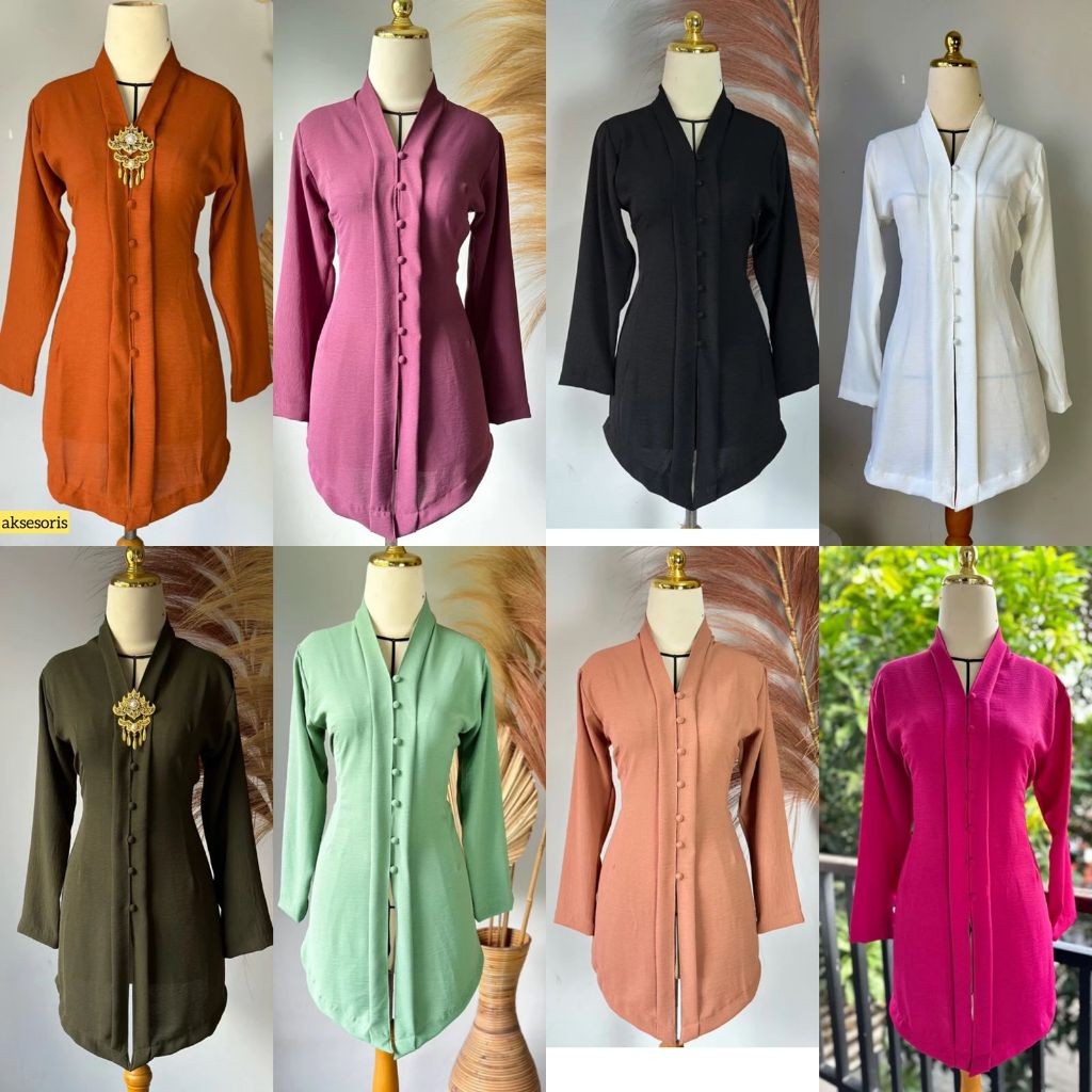 Kebaya Modern Kartini Remaja Dewasa Polos Hitam Putih Baju Kebaya Muslim Panjang Untuk Hijab Atasan 