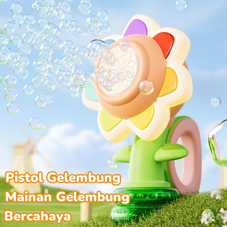 [COD] Mainan Anak-anak Pistol Gelembung Bunga Matahari/Sunflower Squishy Mesin Bubble Machine/Bunga 