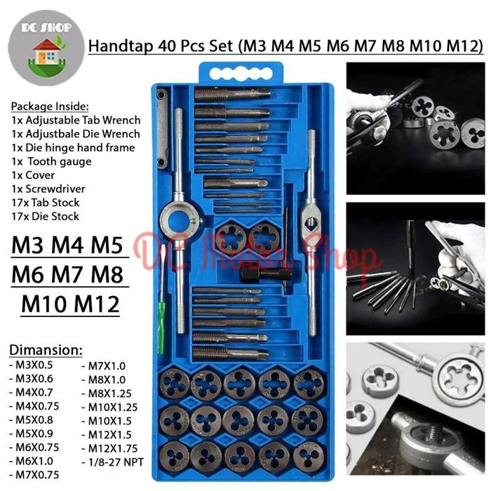 Hand Tap Set Adjustable Handtab Dies Set 40 Pcs Alat Snai dan Tap Ulir - Hand Tap Set