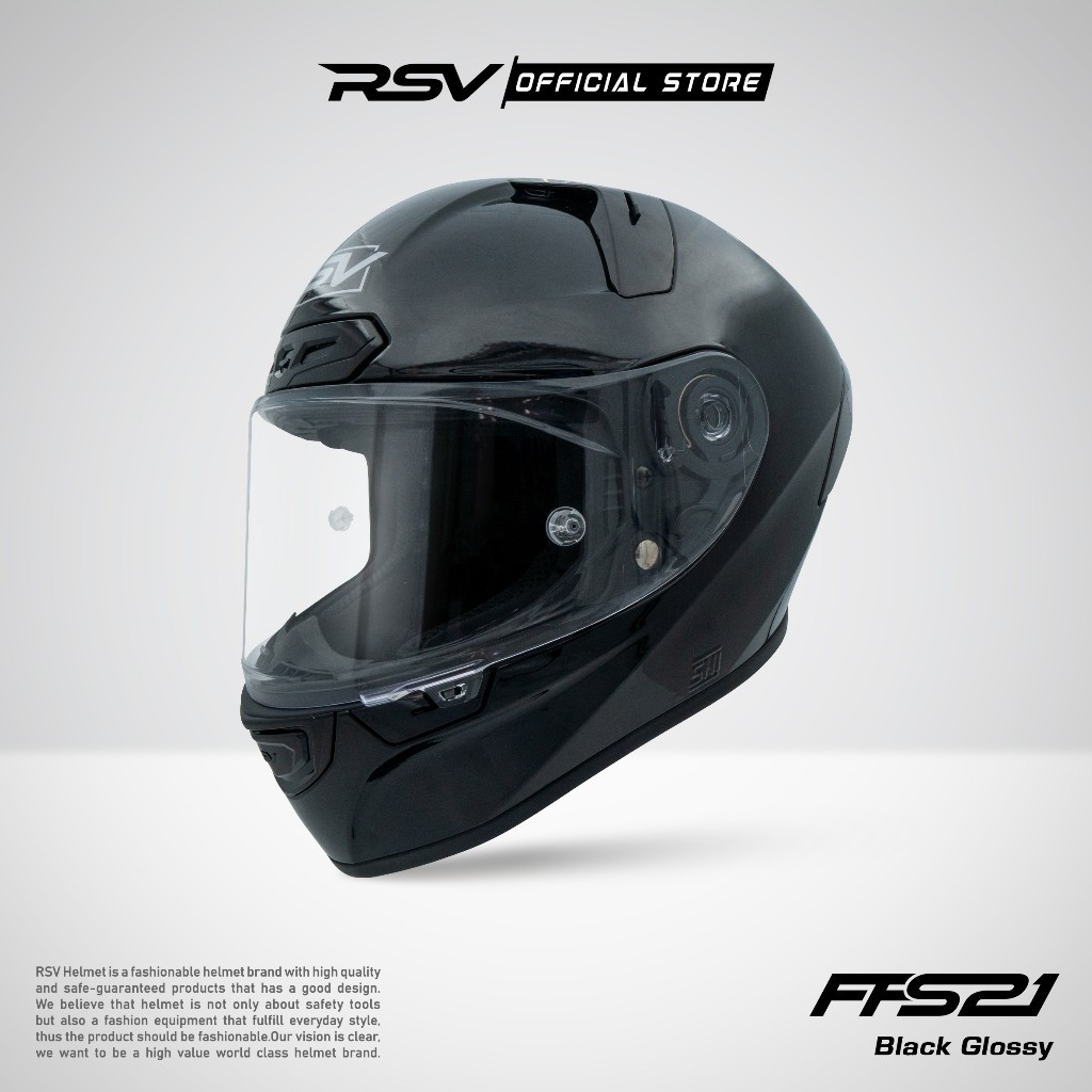 FFS21 Solid BLACK GLOSSY ( HELM FULLFACE RSV HELMET - SNI DOT ECE - RACING MODERN )
