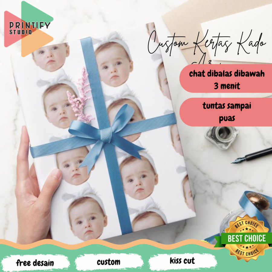 

Printify Kertas Kado Custom Desain Muka Wajah Aesthetic Bisa Tambah Tulisan Wrapping Papper Hadiah