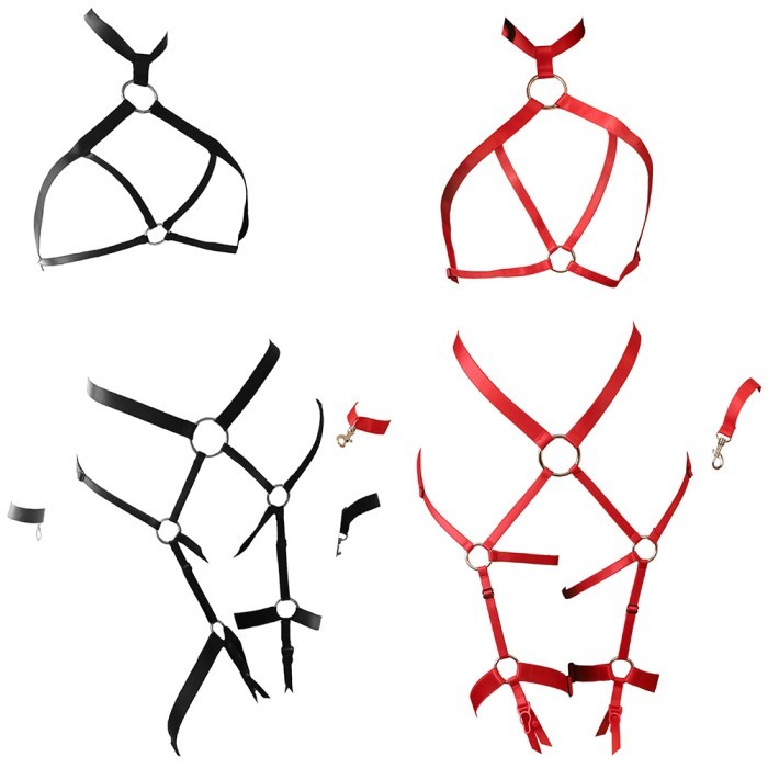 promo  -B343 Bikini Bra Set Bralette Halter Open Cup Crotchless Latex Bondage - Acak