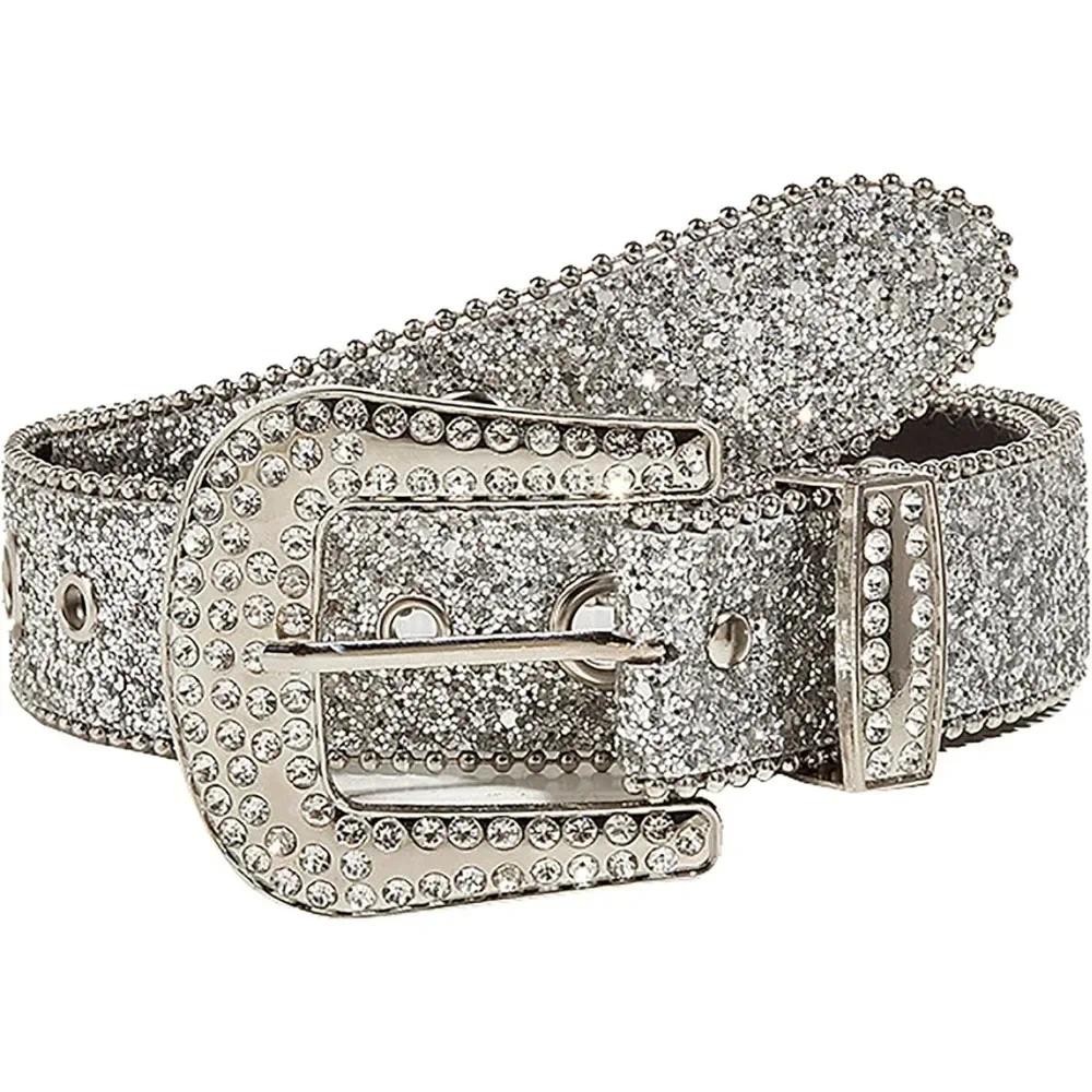 Glitter Western Cowboy Style Rhinestone Belt Luxury Bling Bling Diamond Crystal Studded Belts for Je