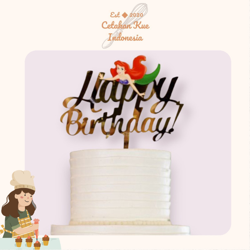 {CKI} Cake Topper Happy Birthday Ariel Mermaid / Topper Ariel / Hiasan Kue Ariel Mermaid