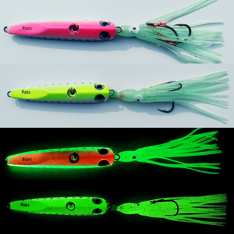 1PC Glow Inchiku Jig 60g80g100g135g Metal Sea Fishing Lure Luminous Skirt Lead Jig  pesca Fish Jiggi