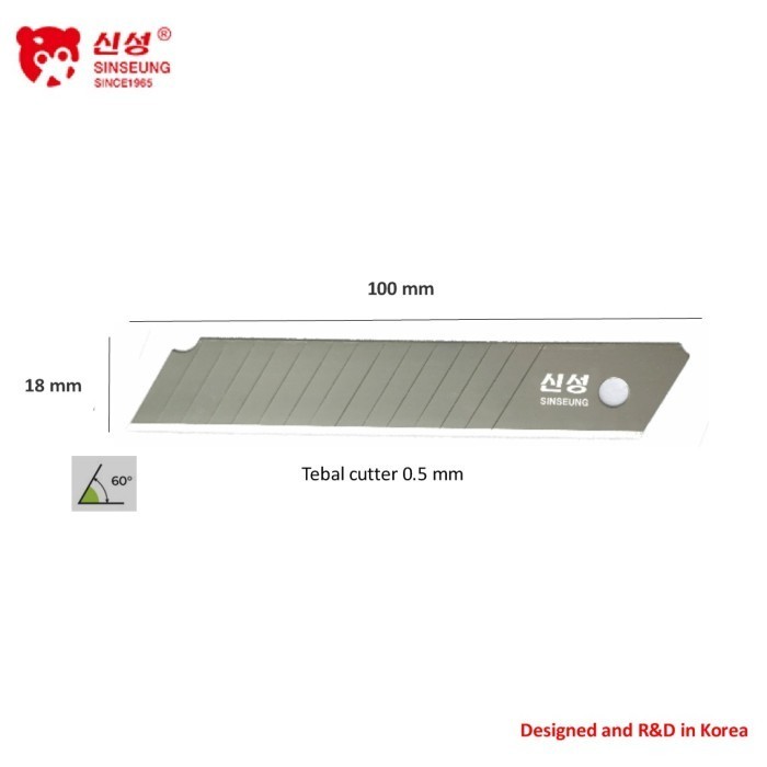 

Isi cutter besar 18 mm L206 14 Patahan SINSEUNG Cutter Blade 18mm 14 Segments (10 pcs per tube)