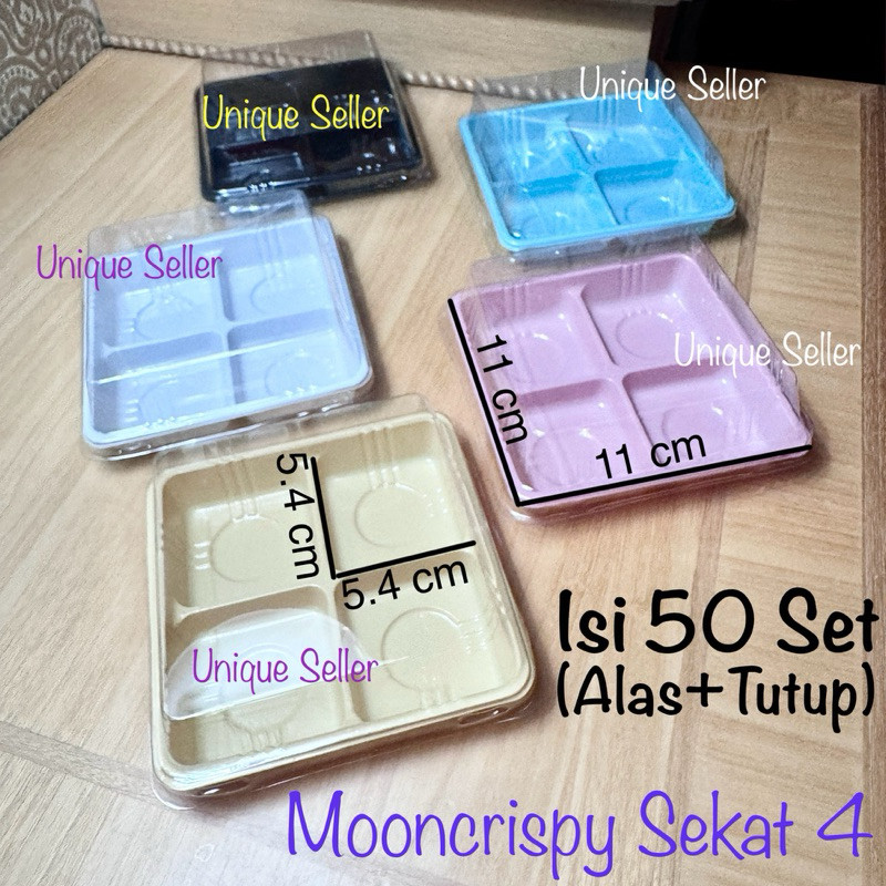 [Isi 25] Mika Kue Mochi Mooncake Mooncrispy Sekat 4 Pink Biru Putih Hitam / Mika Moon Cake isi 4 / M