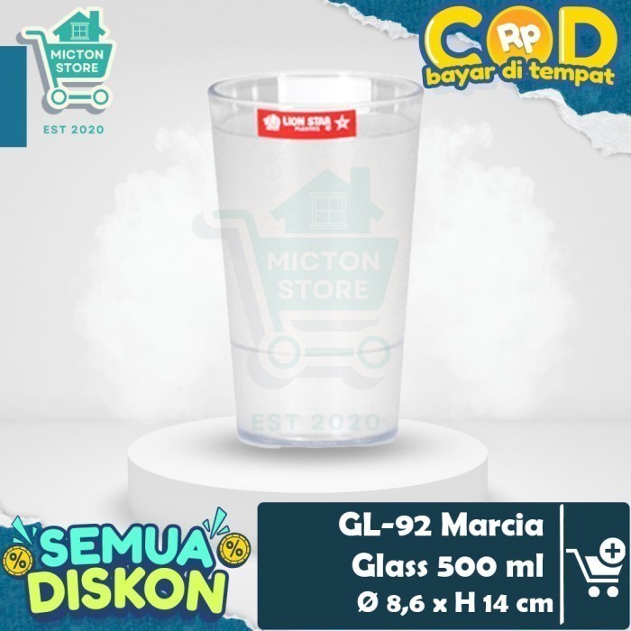 TOPTON Lion Star GL-92 Marcia Glass 500 ml Gelas Akrilik Mika Minum Bening Kopi Teh Sirup Jus LionSt