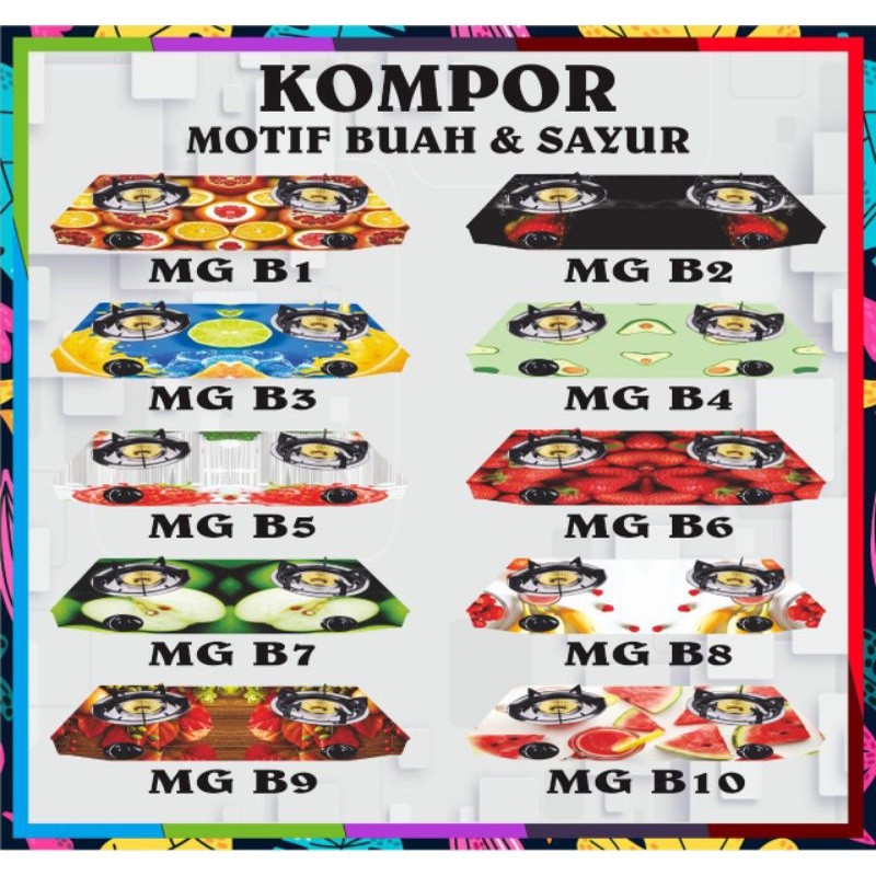 Stiker Kompor Gas RINNAI 2 Mata Motif Buah & Sayur stiker Dapur 2 tungku rinai