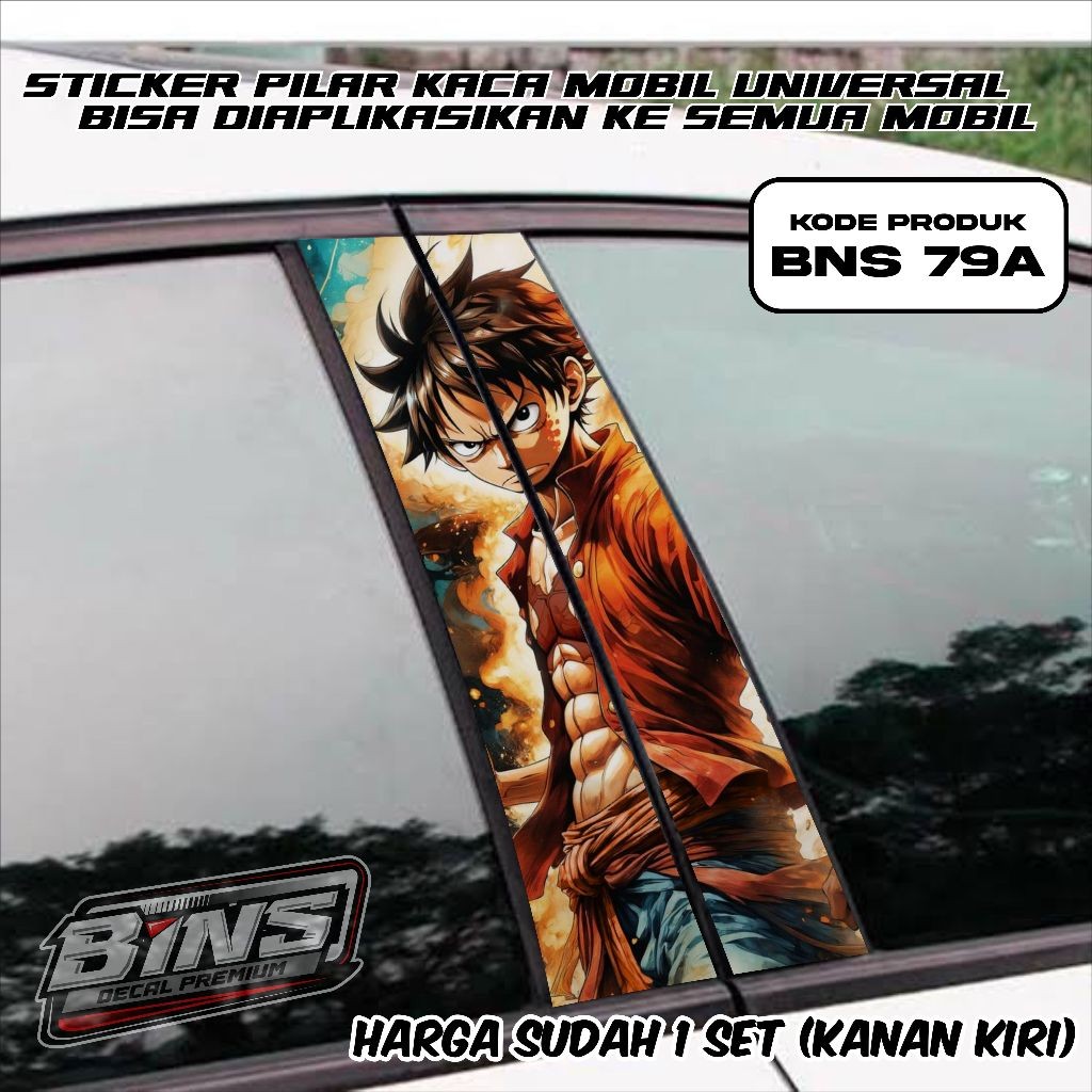 STIKER PILAR PINTU MOBIL UNIVERSAL SATU SET KANAN KIRI-STICKER MOBIL ONE PIECE LUFFY JAZZ AGYA - RON