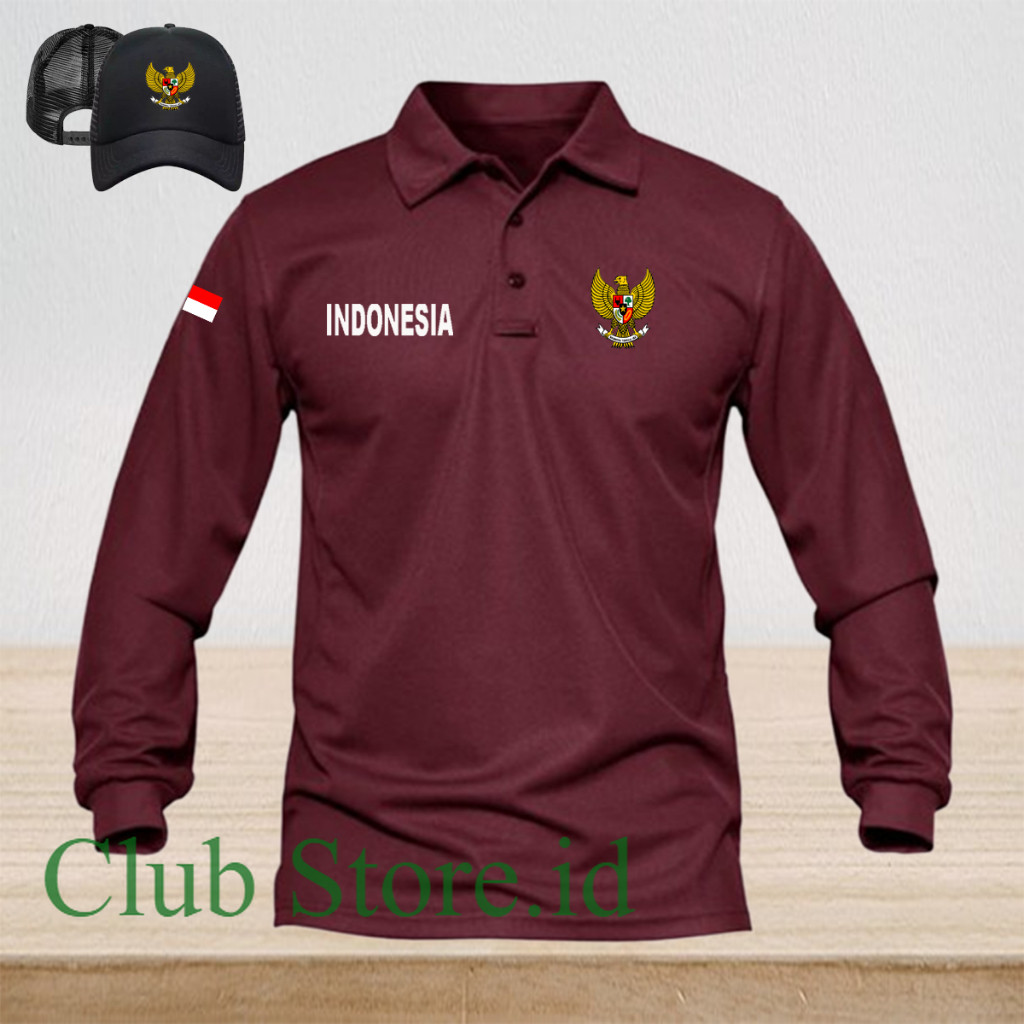 Bonus Topi Kaos Poloshirt Pria dan Wanita Dewasa Garuda Indonesia Baju Berkerah Lengan Panjang